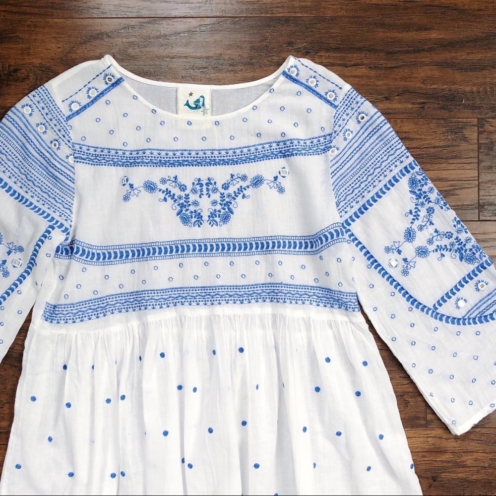 Mermaid • Anthropologie Meadowbrook blouse embroidered tunic top white cotton - Picture 5 of 12